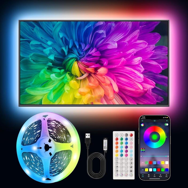 TK99SW Smart LED Lights for TV Strip, 6.56ft RGB LED Lights for 32-40 Inch TVs, Music Sync Bluetooth App & Remote Control, USB-Powered for Gaming, Bedroom, Home Theater - Image 1